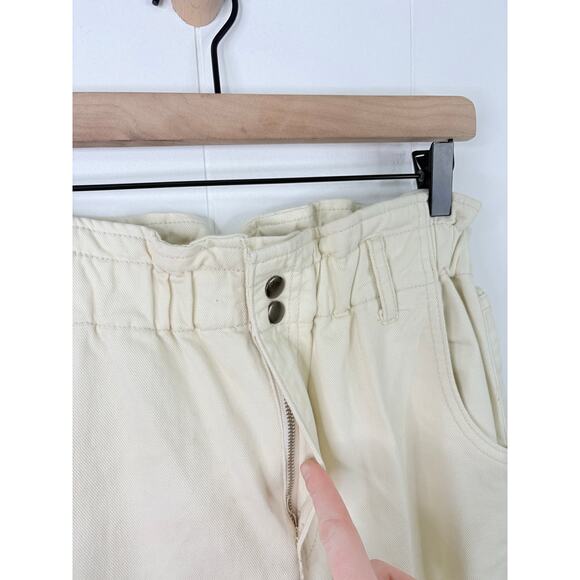 By Together High Rise Paperbag Pants Small Cream Straight Leg - Picture 3 of 11